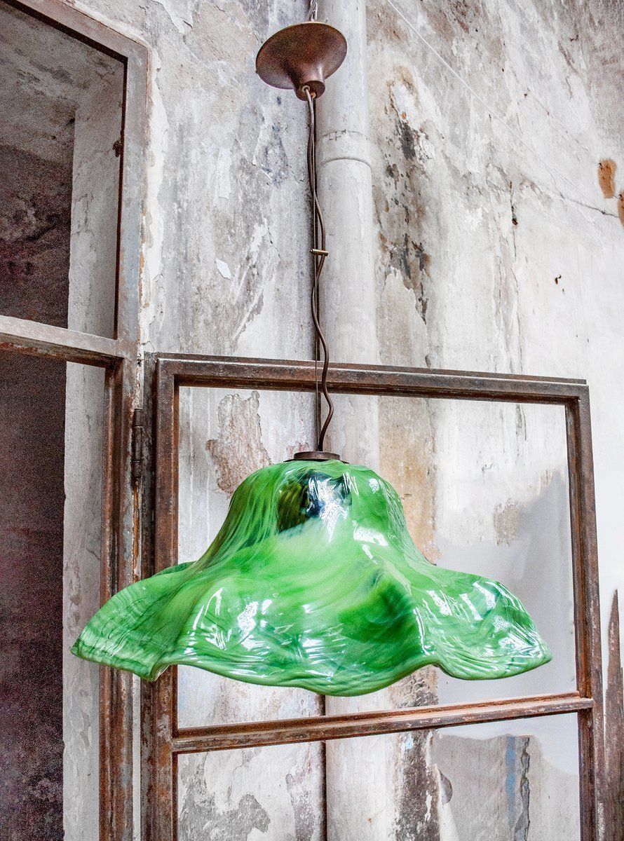 Italian Ninfea Ceiling Lamp In Brass And Murano Glass By Toni Zuccheri For Venini, 1960s