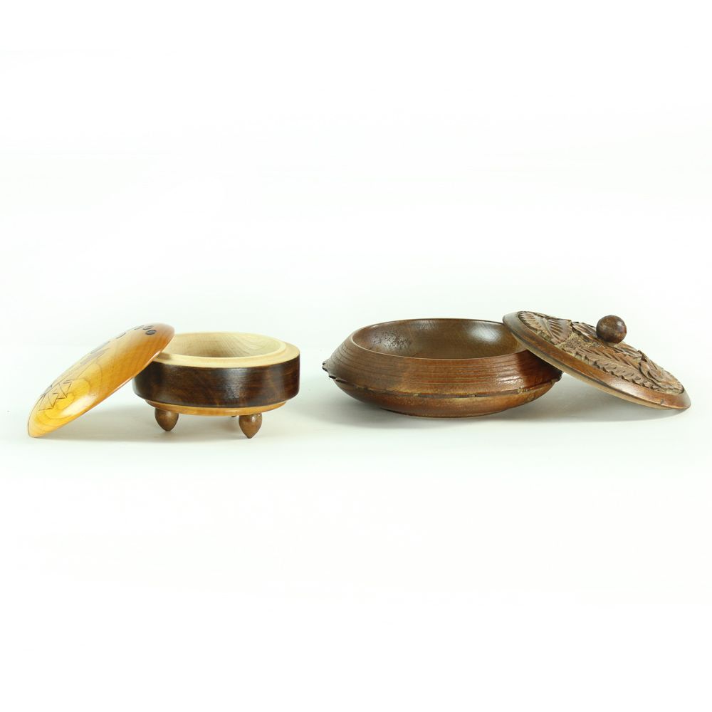 Set Of Two Vintage Handcrafted Bowls In Wood, Czechoslovakia 1960s photo buy