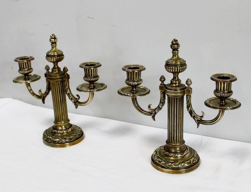 Pair Of Bronze Candlesticks, Louis XVI Style    2nd Half Of The 19th Century photo for sale