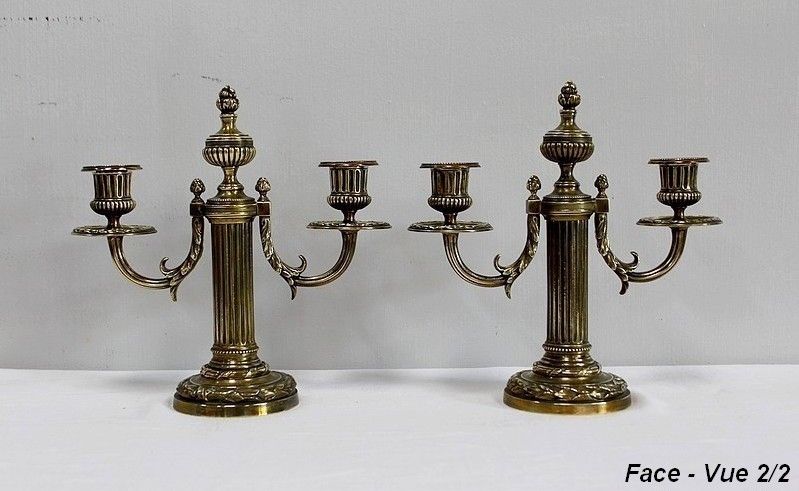 photo vinterior Pair Of Bronze Candlesticks, Louis XVI Style    2nd Half Of The 19th Century