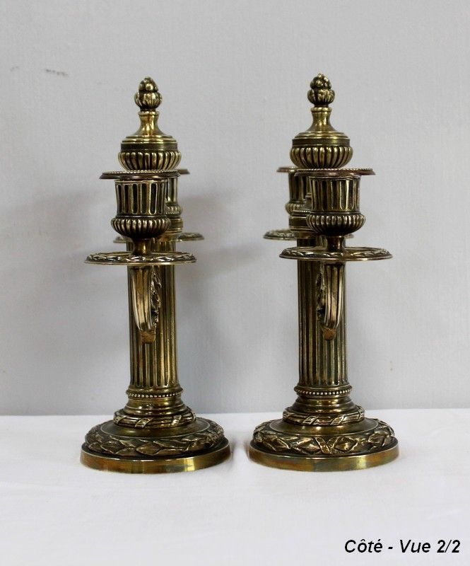 photo vintage Pair Of Bronze Candlesticks, Louis XVI Style    2nd Half Of The 19th Century