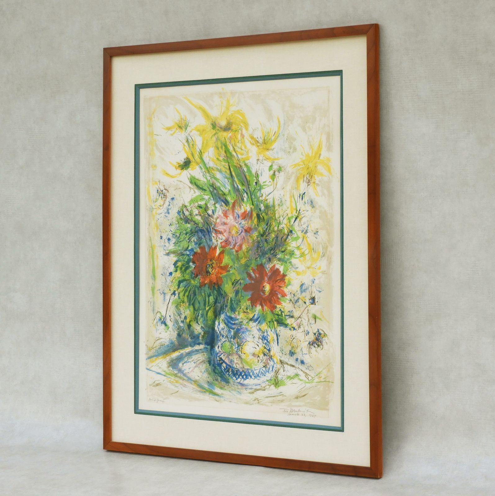 'Floral Still Life' 1967 Signed By Ira Moskowitz (1912 2001) Large Original Lithograph Print photo for sale