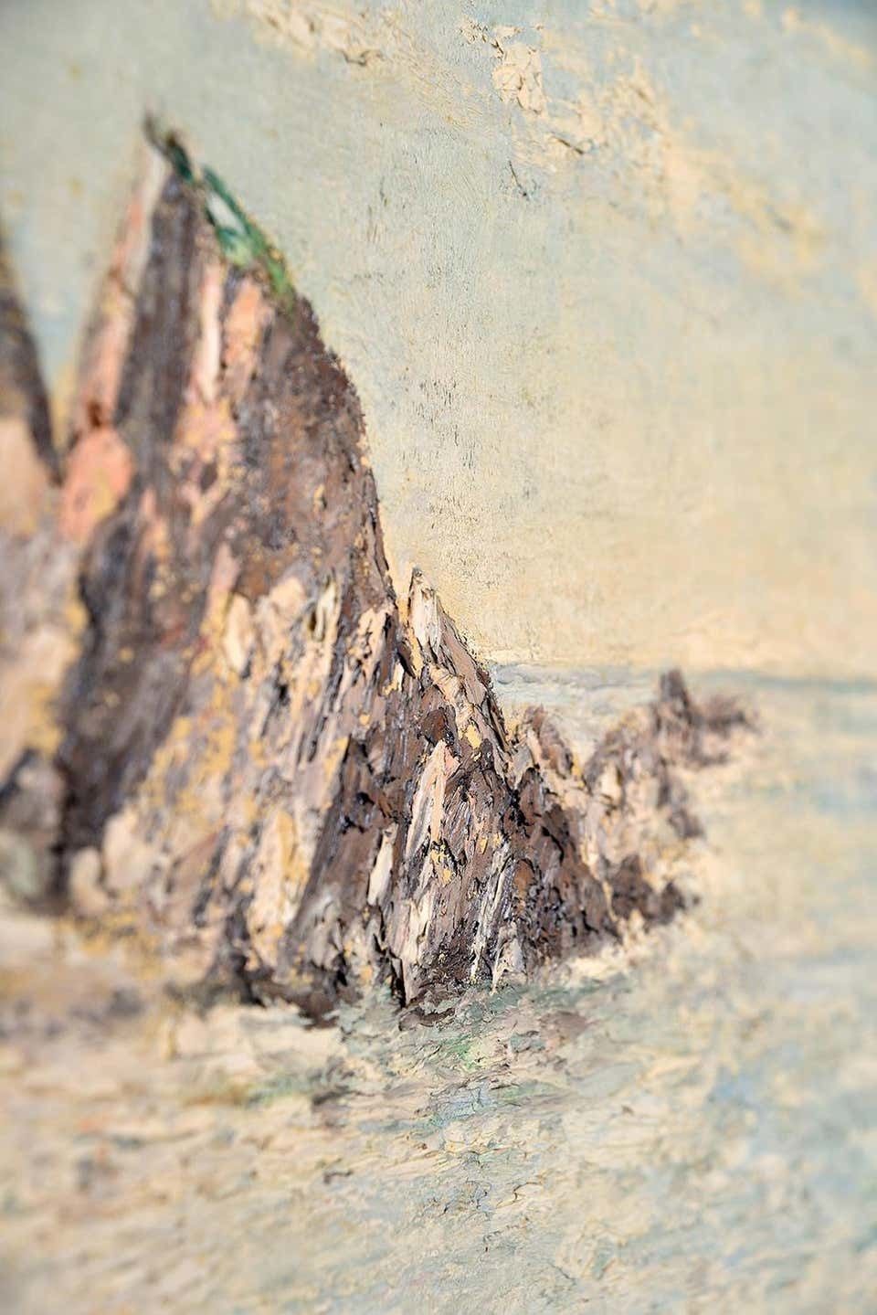 photo for sale 1950s British Coastal Scene Seascape Oil On Board Painting By Arthur E. Milne