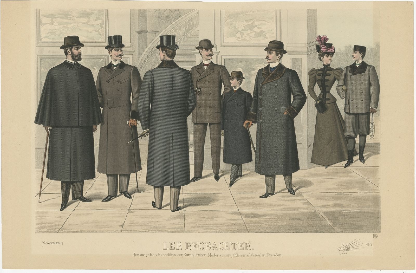 Antique Print Of Fashion In November 1897 By Klemm & Weiss (C.1900)
