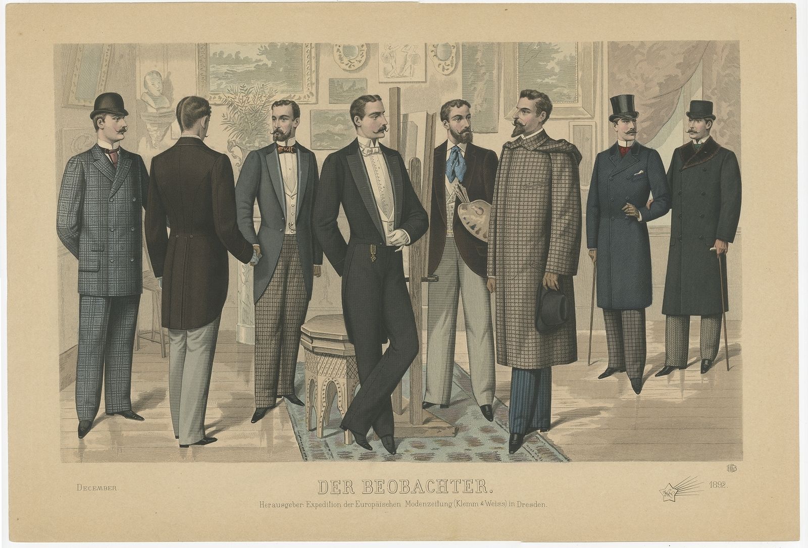 Antique Print Of Fashion In December 1892 By Klemm & Weiss (C.1900)