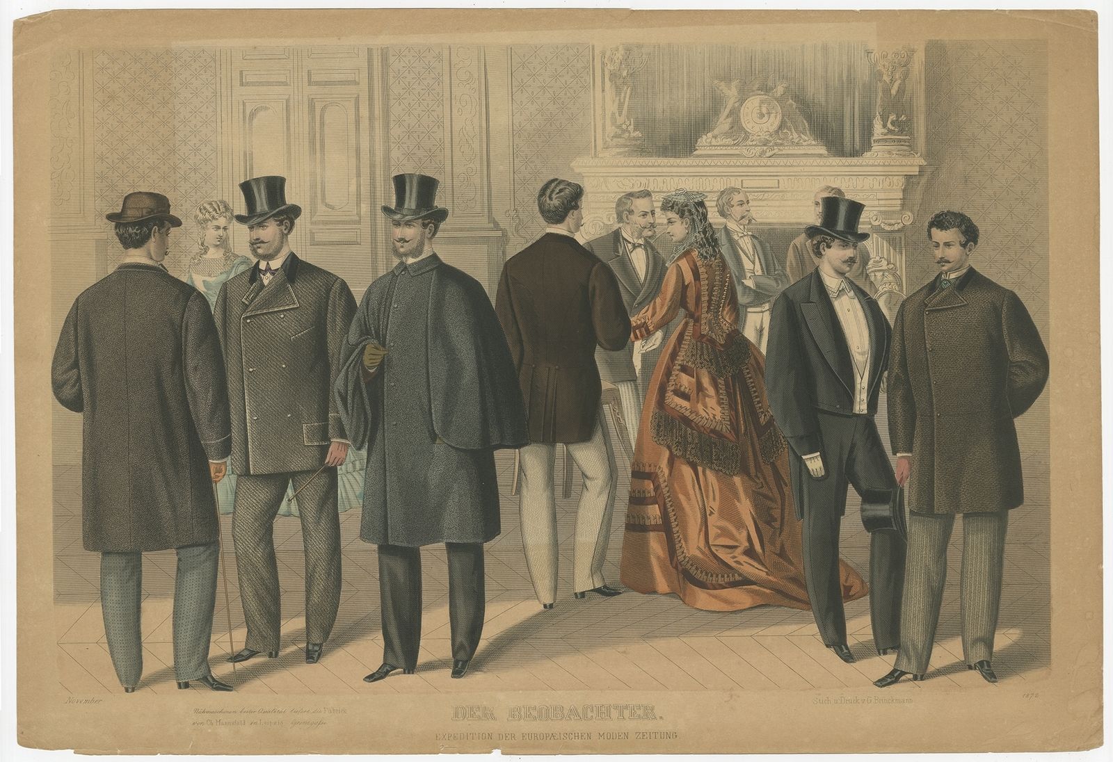 Antique Print Of Fashion In November 1872 By Klemm & Weiss (C.1900)