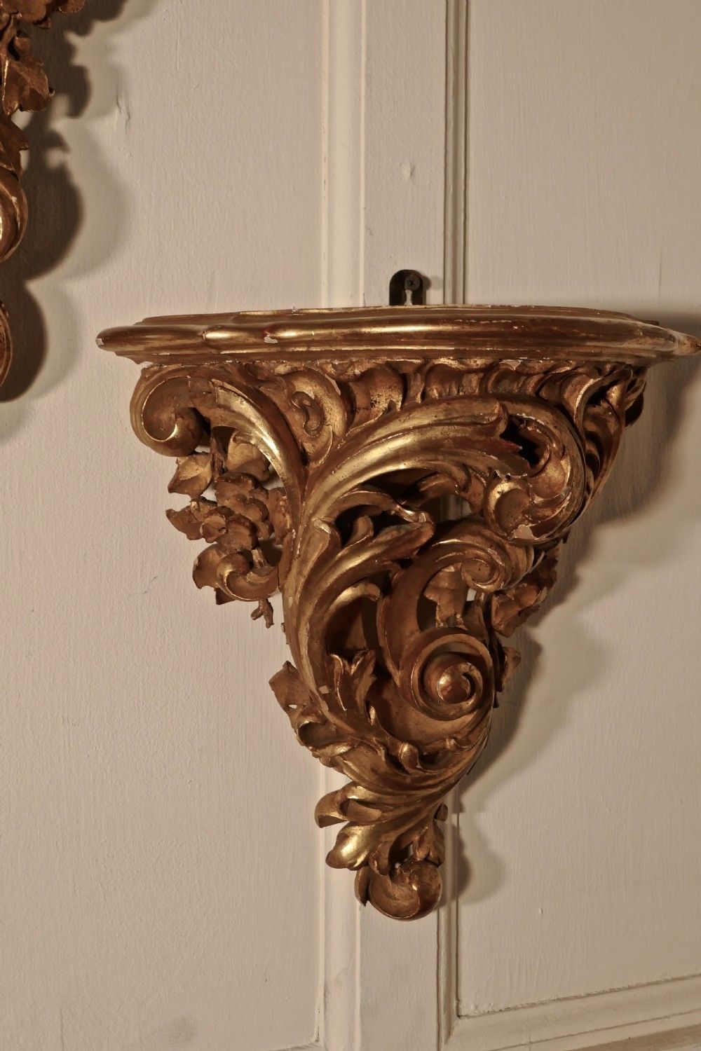 Large 19th Century French Rococo Gilt Console Mirror And Wall Brackets Set photo for sale