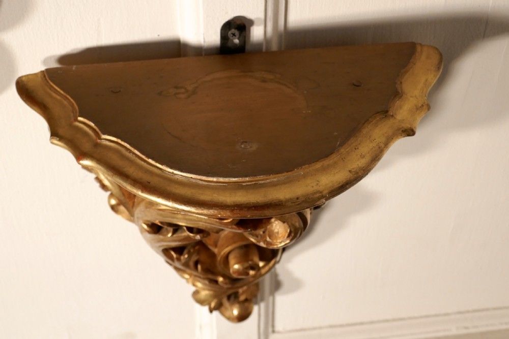 Large 19th Century French Rococo Gilt Console Mirror And Wall Brackets Set photo vinterior