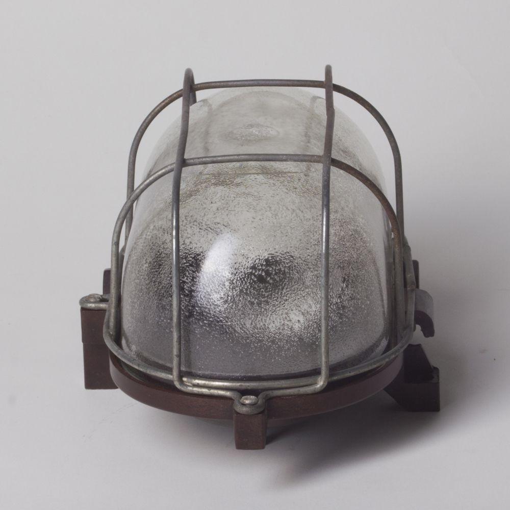 Industrial Wall Light In Bakelite & Glass With Metal Cage, Czechoslovakia 1960 photo for sale