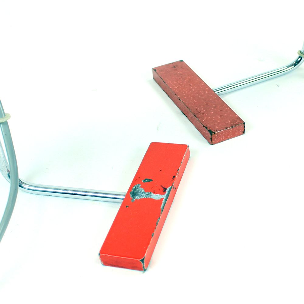 Pair Of Red Metal & Chrome Table Lamps By Josef Hurka For Napako Circa 1960 photo for sale