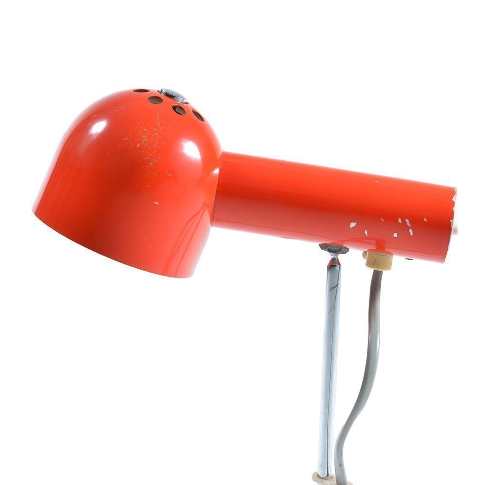 Lighting Pair Of Red Metal & Chrome Table Lamps By Josef Hurka For Napako Circa 1960 photo
