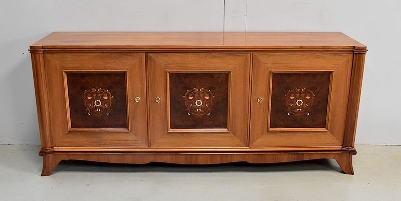 Walnut Sideboard, J. Leleu Taste, Mid 20th Century