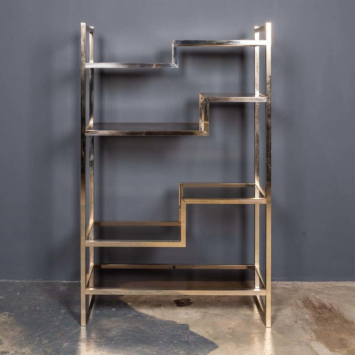 20th Century Italian Brass & Smokey Glass Etagere Shelves C1970 photo for sale