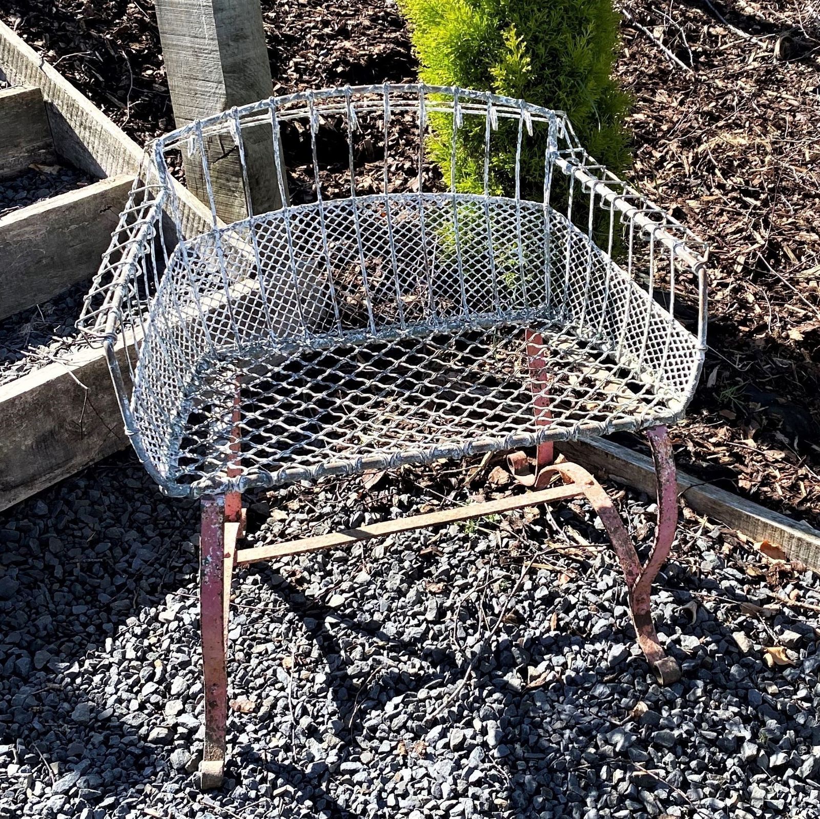 photo furniture A Rare 1920s Wirework Garden Seat With Scroll Wrought Iron Feet