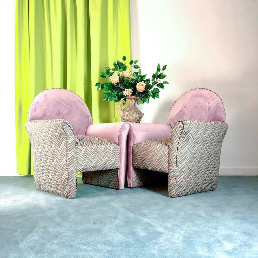 Set Of 2 Armchairs Velvet Fabric 70s Design Modern Vintage photo furniture
