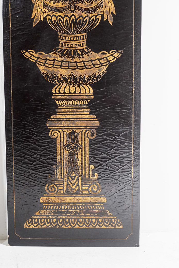 Italian Style Gold Empire Urns On Black Lacquered Panels | Large Wall Art photo buy