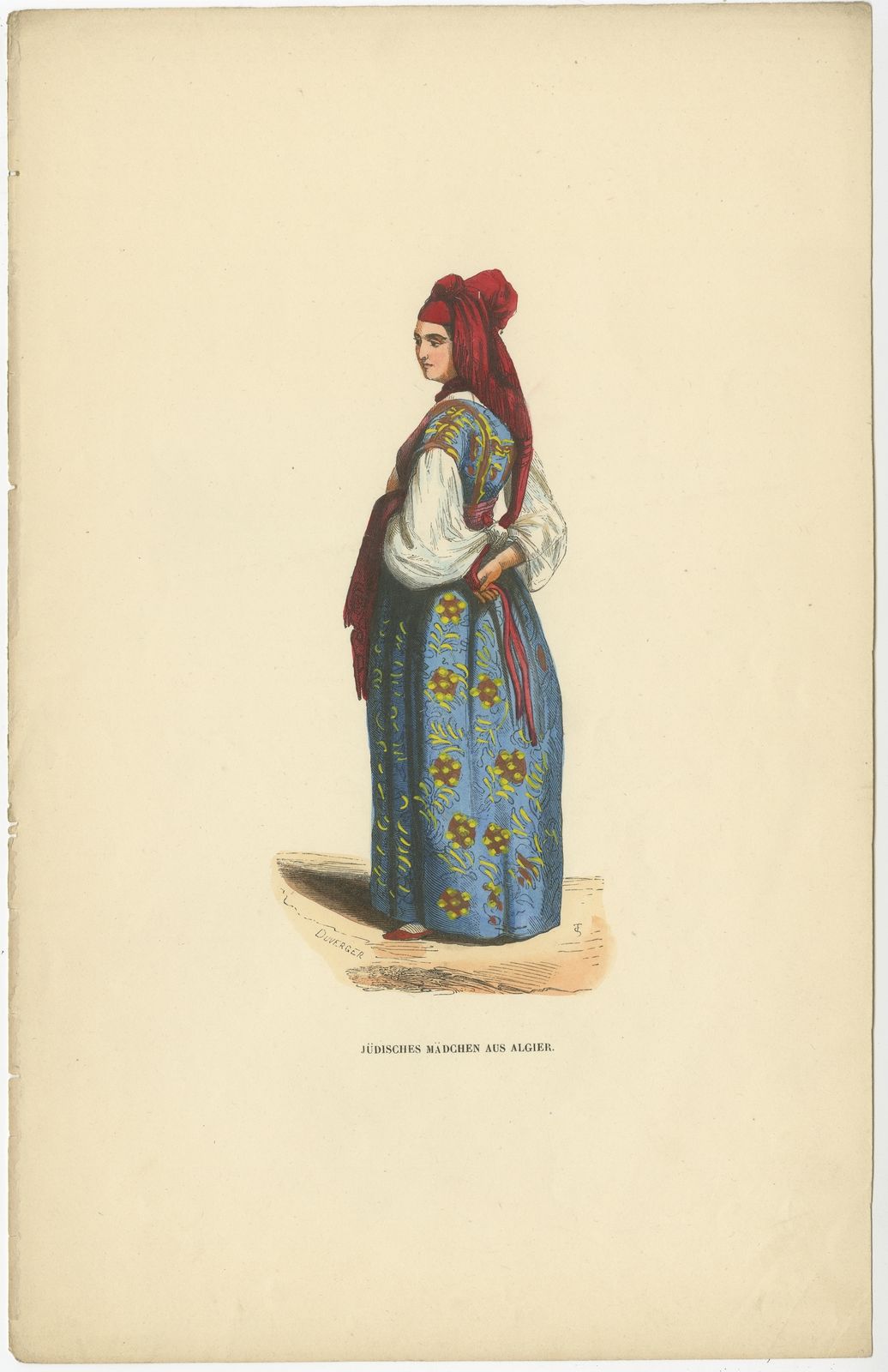 Antique Print Of A Jewish Lady From Algiers By Berghaus (C.1845)