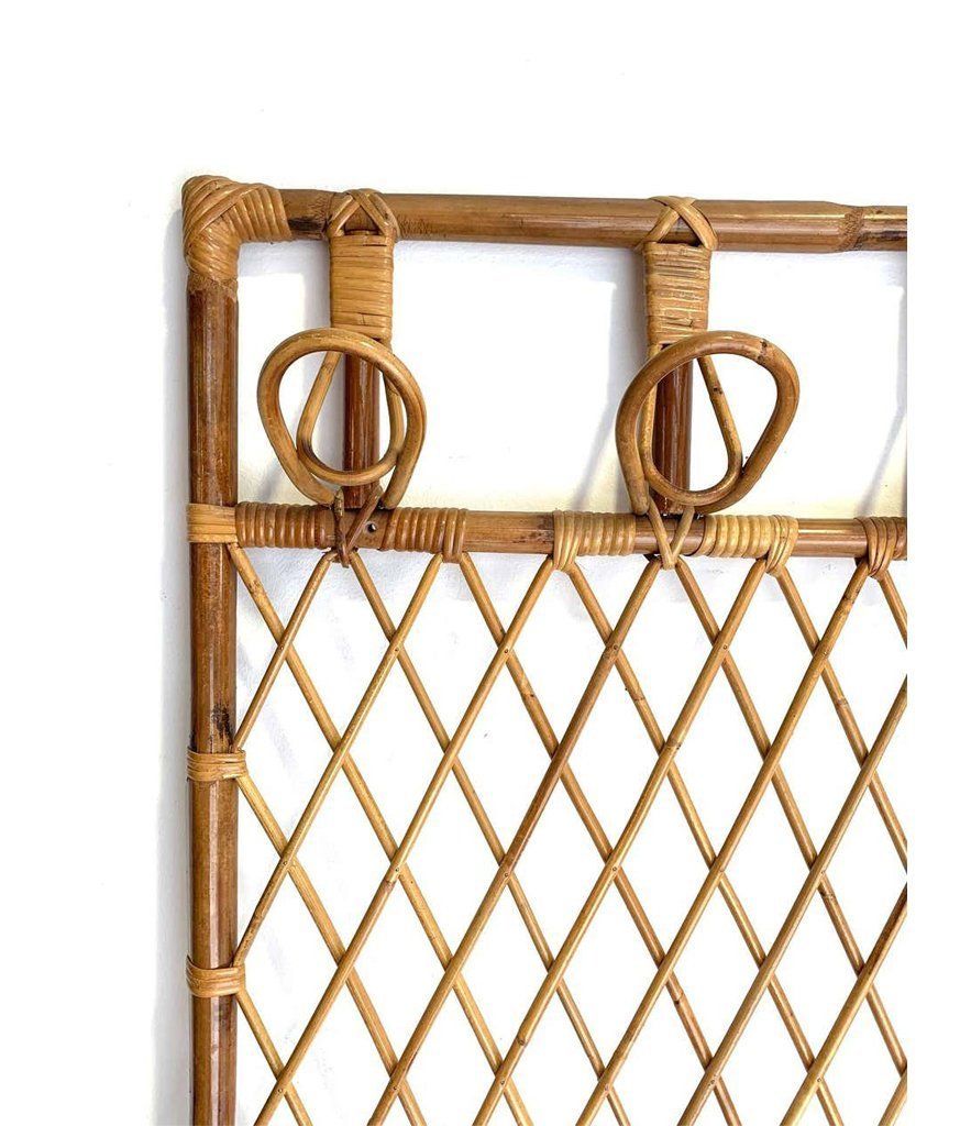 1970s French Riviera Rattan And Bamboo Coat Rack With Wooden Shelf photo vinterior