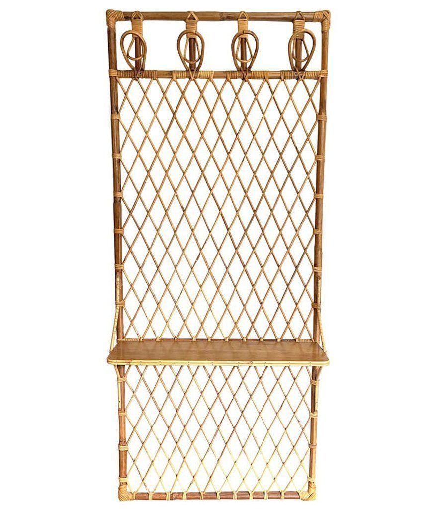 1970s French Riviera Rattan And Bamboo Coat Rack With Wooden Shelf photo buy