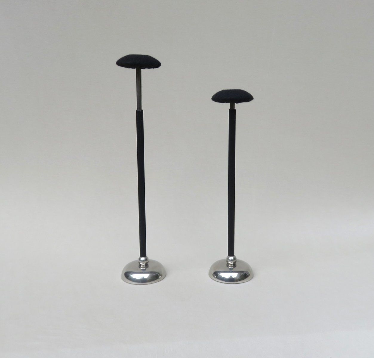 Vintage Art Deco Nickel Plated And Black Felt Hat Stands From Gebr. Seifert Lüdenscheid, Set Of 2