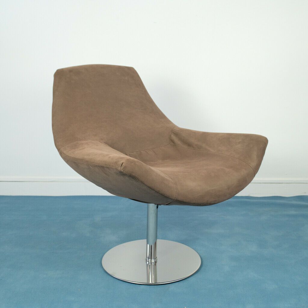 Single Swivel Armchair Brown Fabric Italy 1970s Modern Vintage