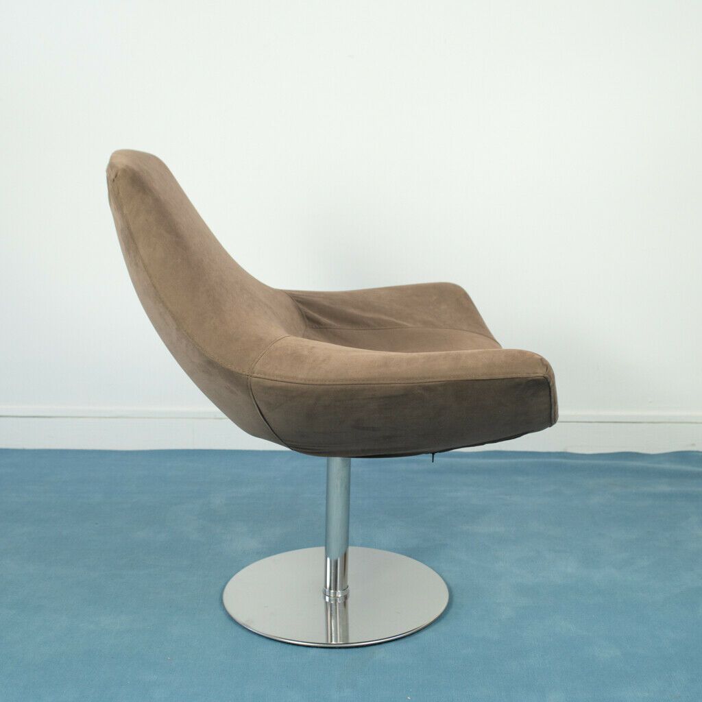 Single Swivel Armchair Brown Fabric Italy 1970s Modern Vintage photo for sale