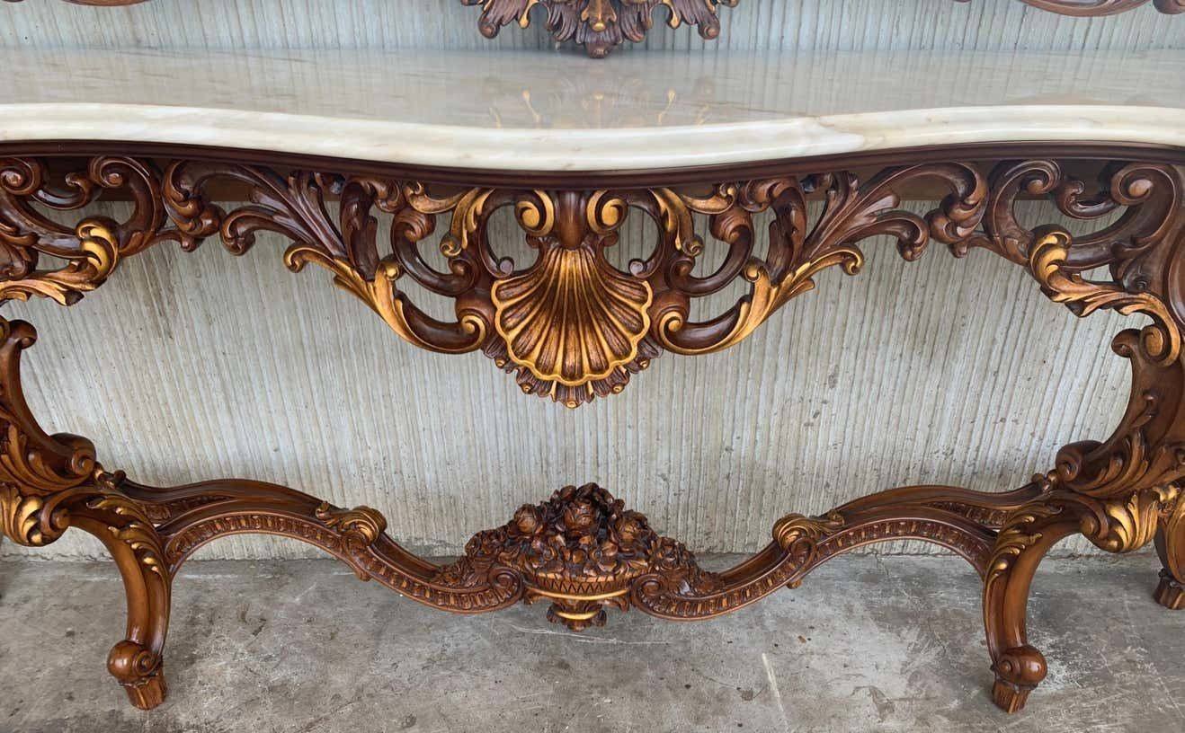Spanish 20th Century Baroque Style Carved Walnut Ormolu And Marble Console Table photo Furniture
