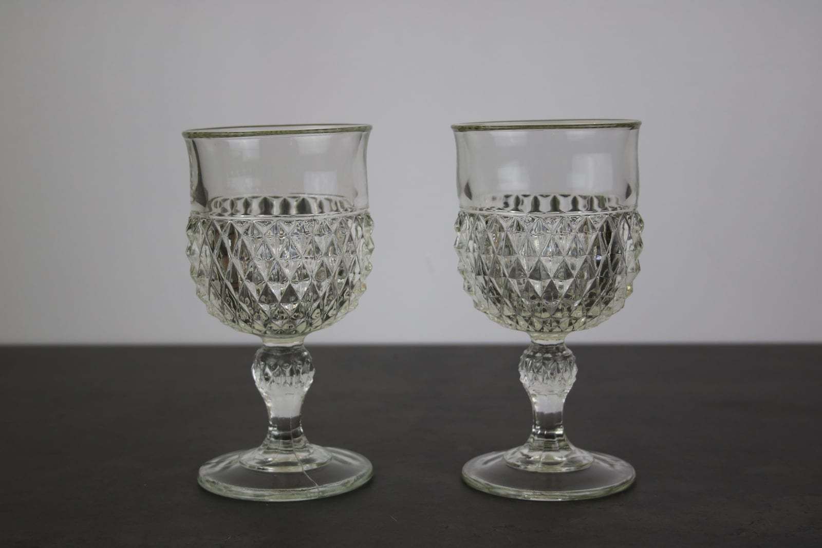 Set Of Six French Pressed Glass Wine Goblets photo furniture