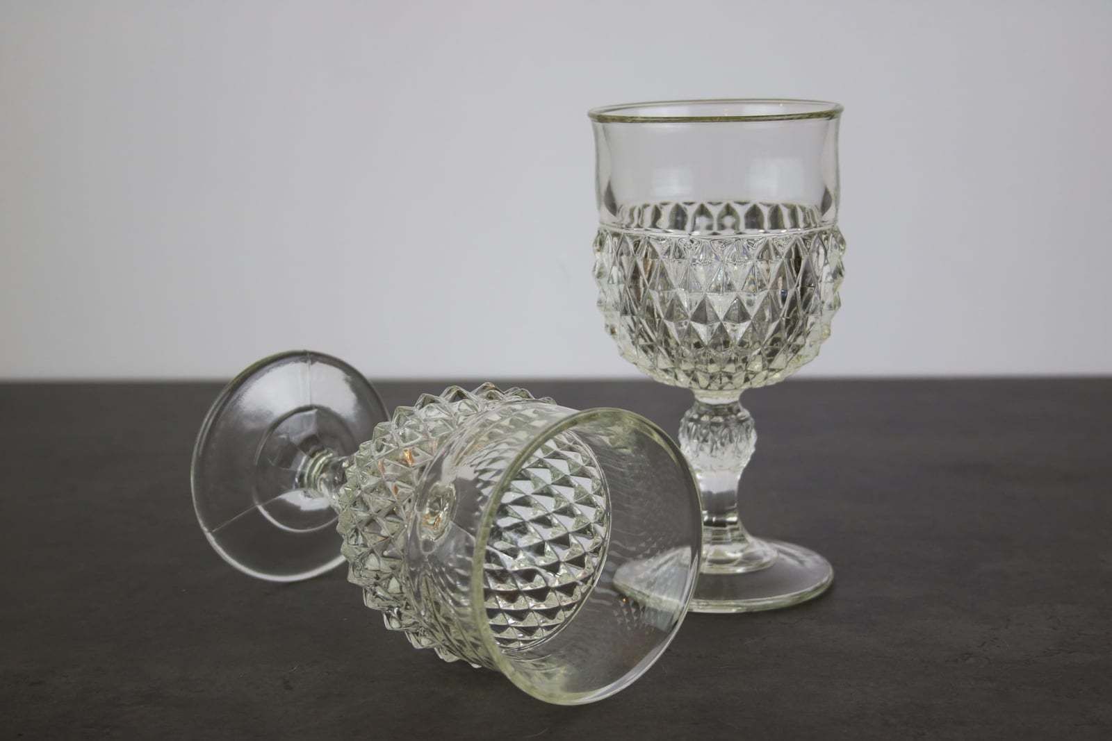 Set Of Six French Pressed Glass Wine Goblets photo for sale