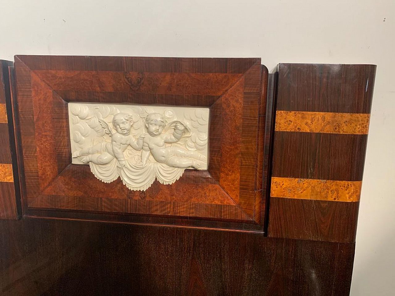 photo for sale Bed And Bedside Tables In Rosewood, Walnut And Carved Cherubs, 20s