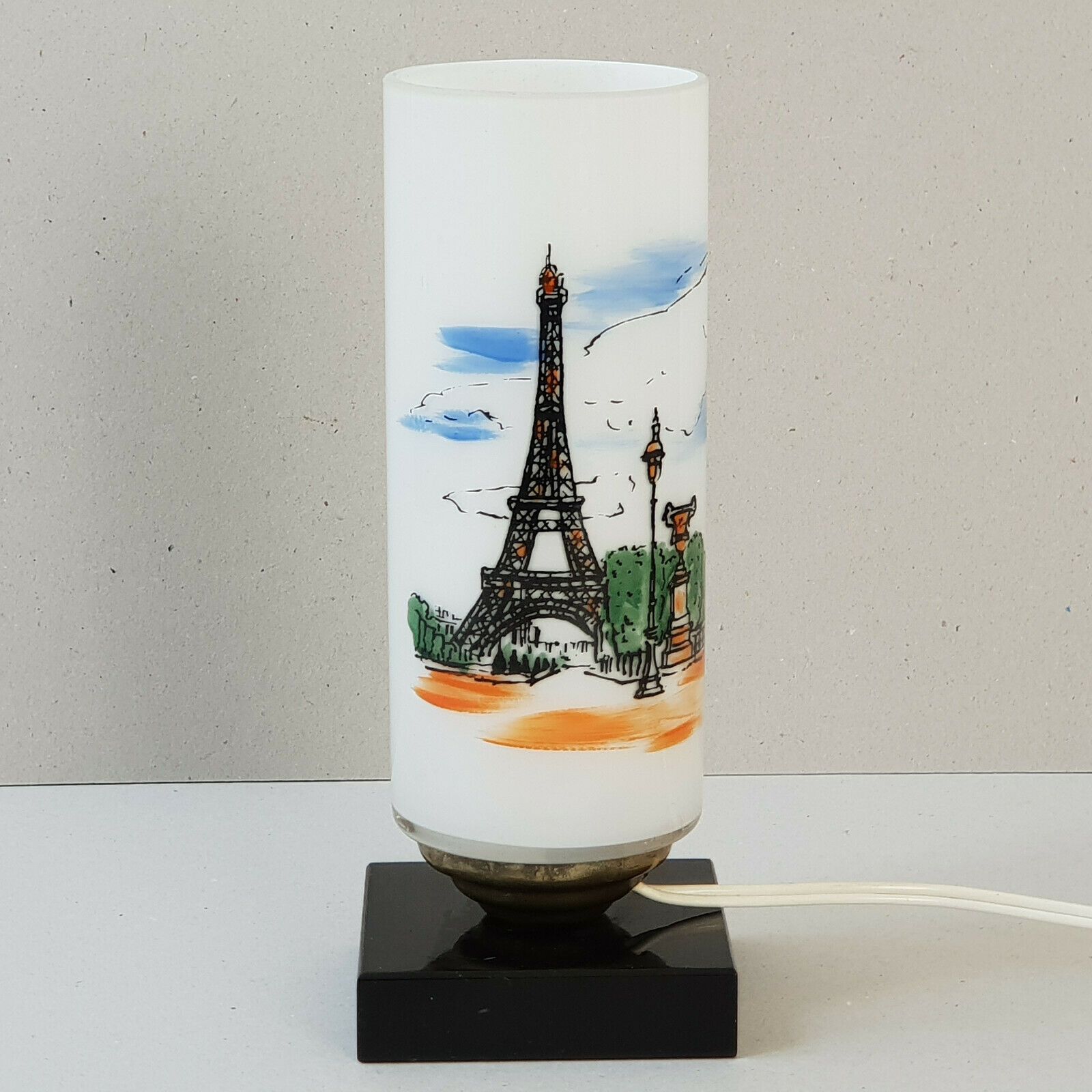 Vintage 1960 Lamp In Marble & Glass Decoration Tour Eiffel Paris 60s 1960s
