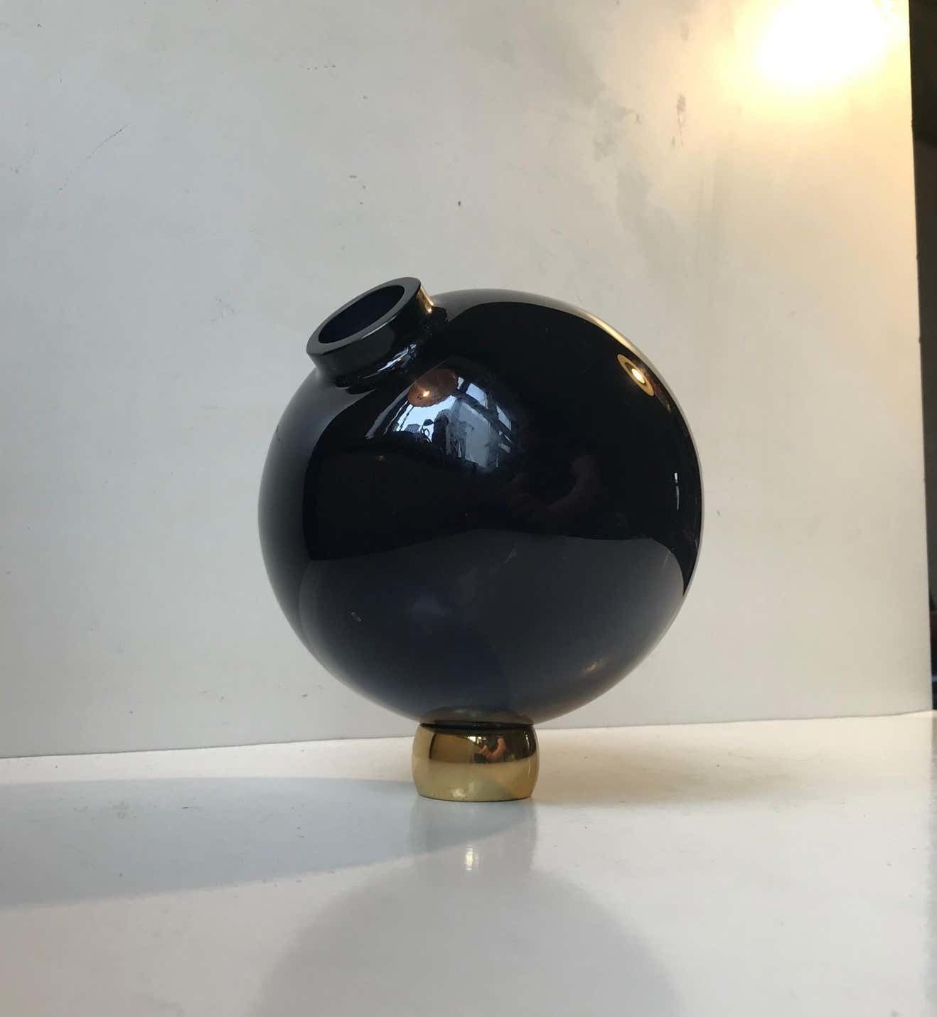 Blue Ball Glass Vase By Birgitta Watz For Lindshammar, 1995