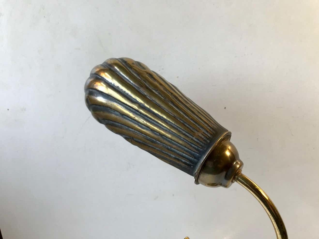 French Art Deco Clam Shell Table Light In Brass And Oak, 1930s photo buy