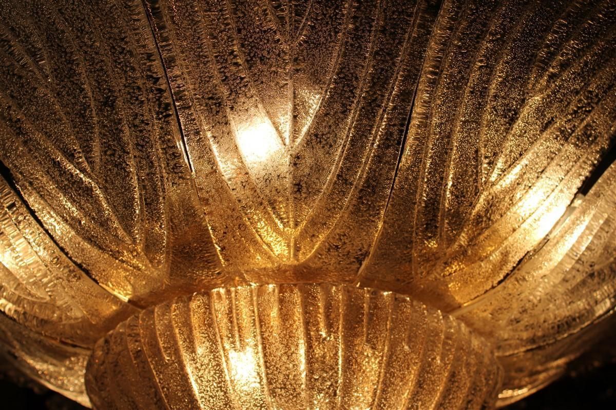 Big Pair Round Murano Ceiling Lamp Italian Design Flowers Dew Glass Gold photo buy