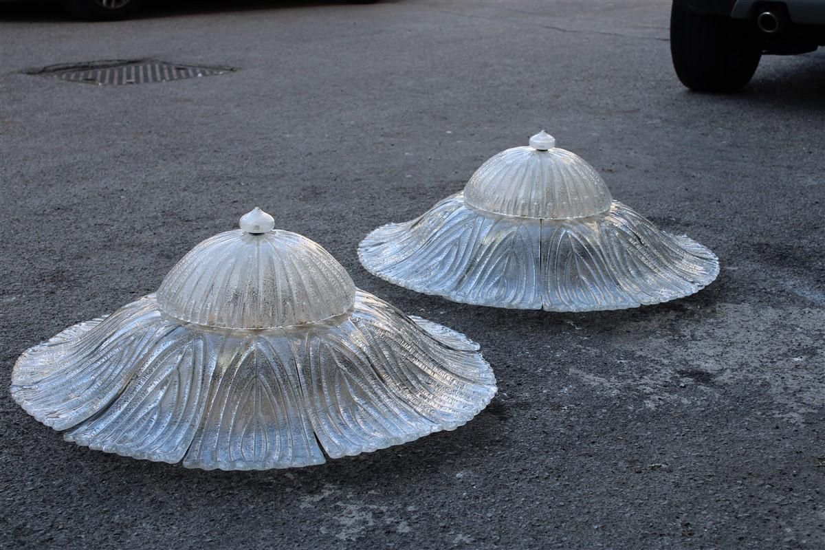 photo vintage Big Pair Round Murano Ceiling Lamp Italian Design Flowers Dew Glass Gold
