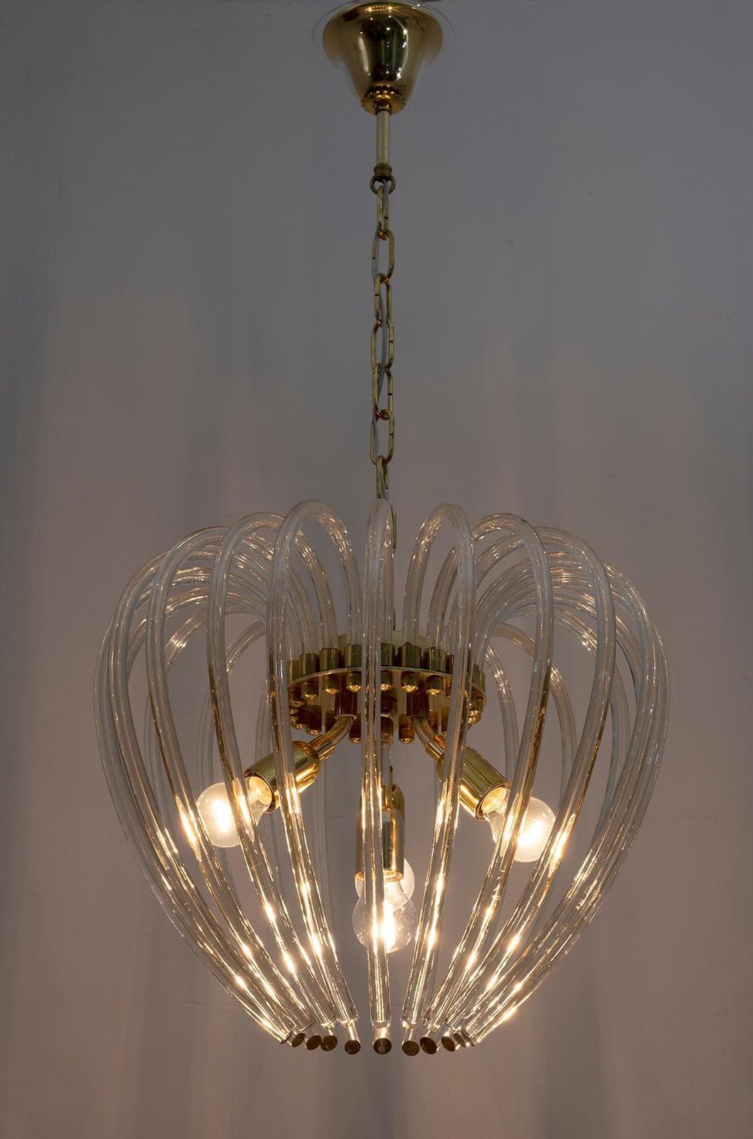 Venini Mid Century Modern Italian Murano Glass And Brass Chandelier, 1950s photo furniture