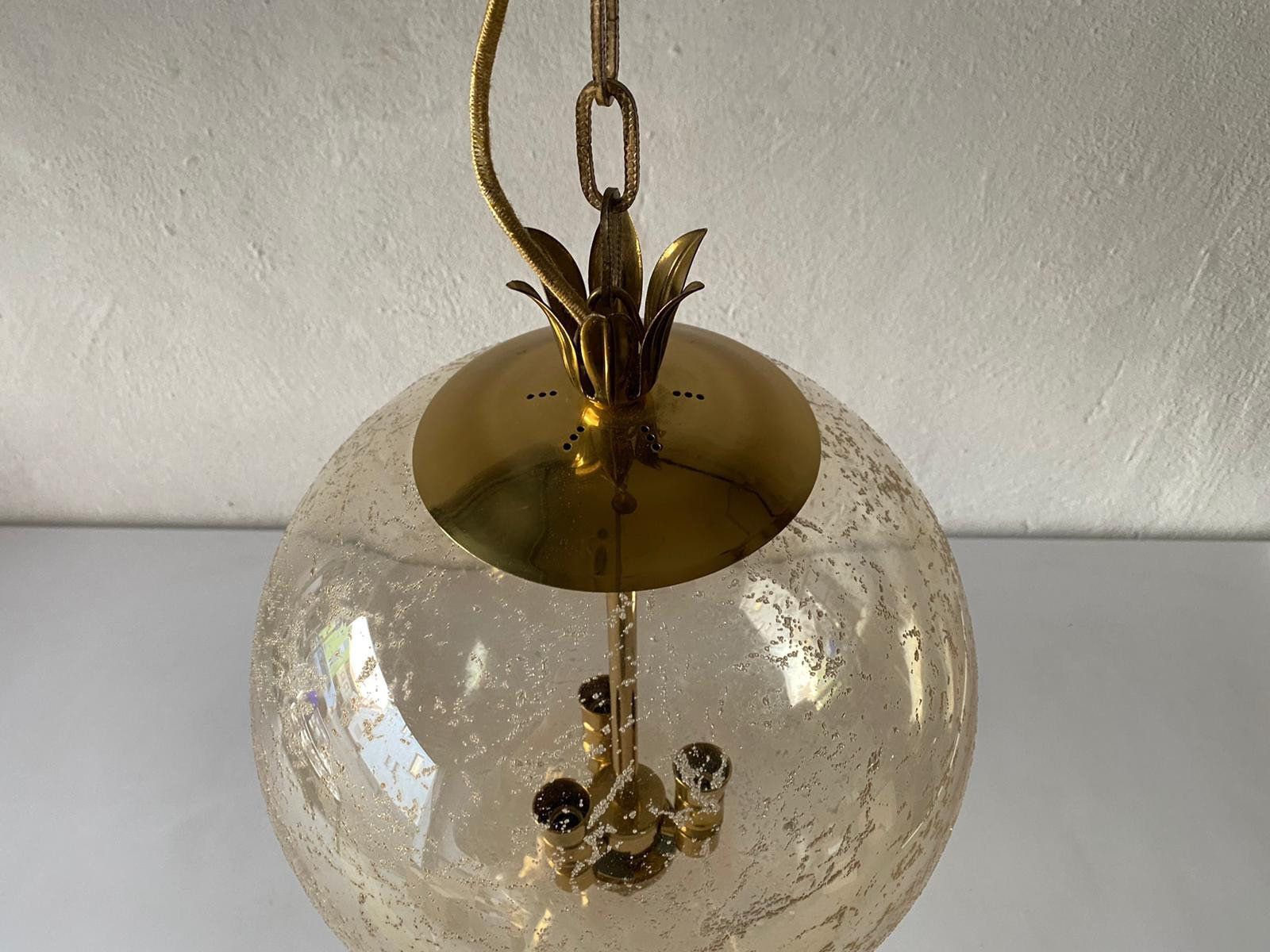 Fantastic Mid Century Modern Smoke Glass Pendant Lamp   Pomegranate Designed Brass Top And Bottom Details, 1960s, Germany photo 1351.6