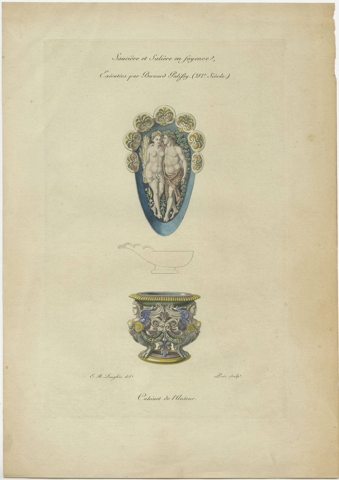 Antique Print Of A Gravy And Salt Cellar By Willemin (1839)