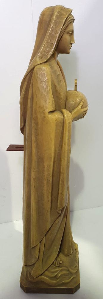 Early 20th Century Hand Carved Pine Statue Of The Virgin Mary photo for sale