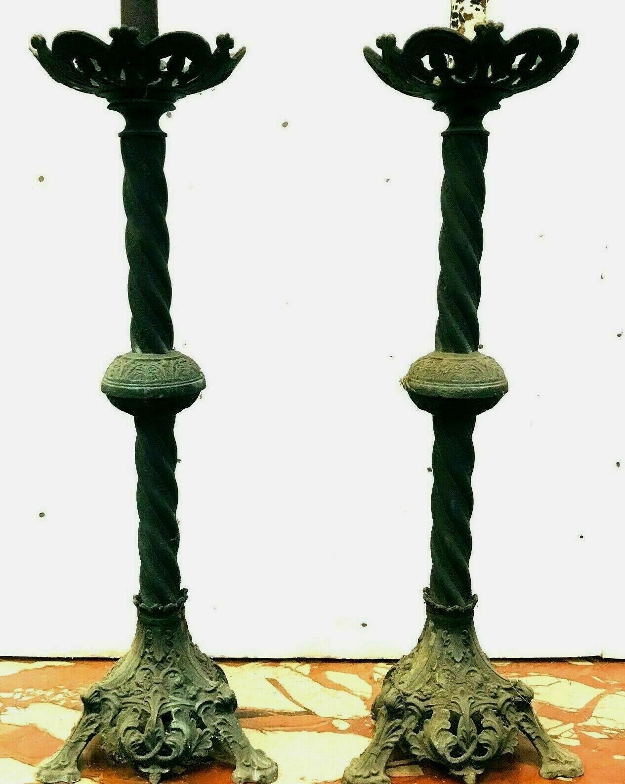Pair Of Brass Candle Sticks And Twentieth Century Candles
