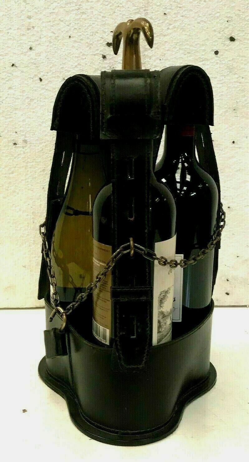 Leather Bottle Holder Twentieth Century Brass Grip Handle photo furniture