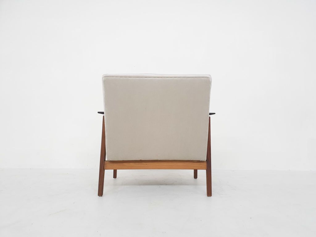 Scandinavian Modern Teak Arm Chair With New Beige Upholstery 1960s photo for sale