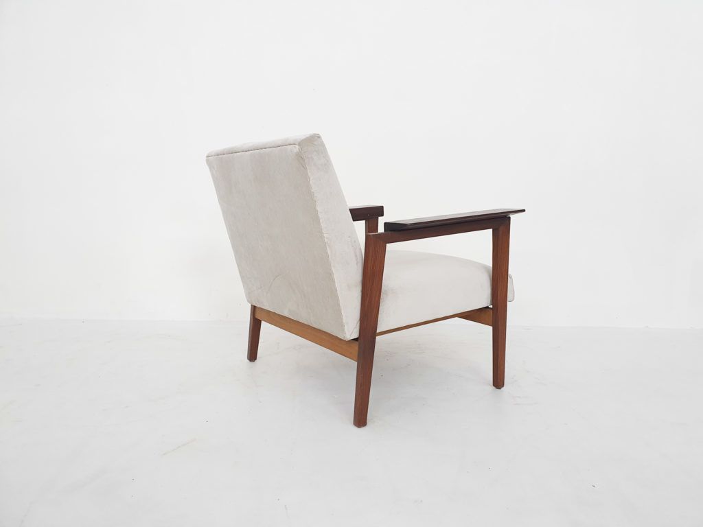 Scandinavian Modern Teak Arm Chair With New Beige Upholstery 1960s photo Furniture