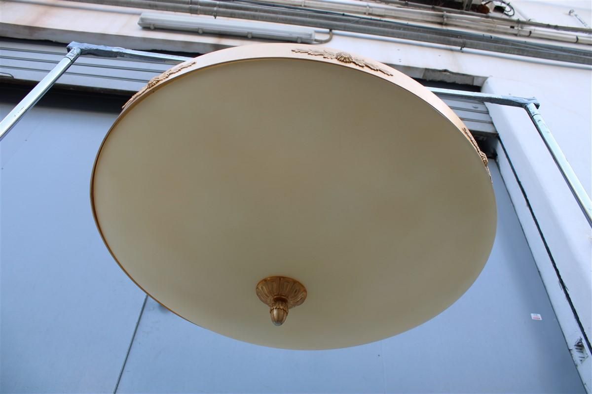 Big Classic Round Italian Chandelier Brass Gold Yellow Glass Italian Design 1970 photo furniture