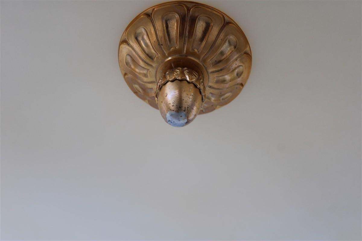 Big Classic Round Italian Chandelier Brass Gold Yellow Glass Italian Design 1970 photo for sale