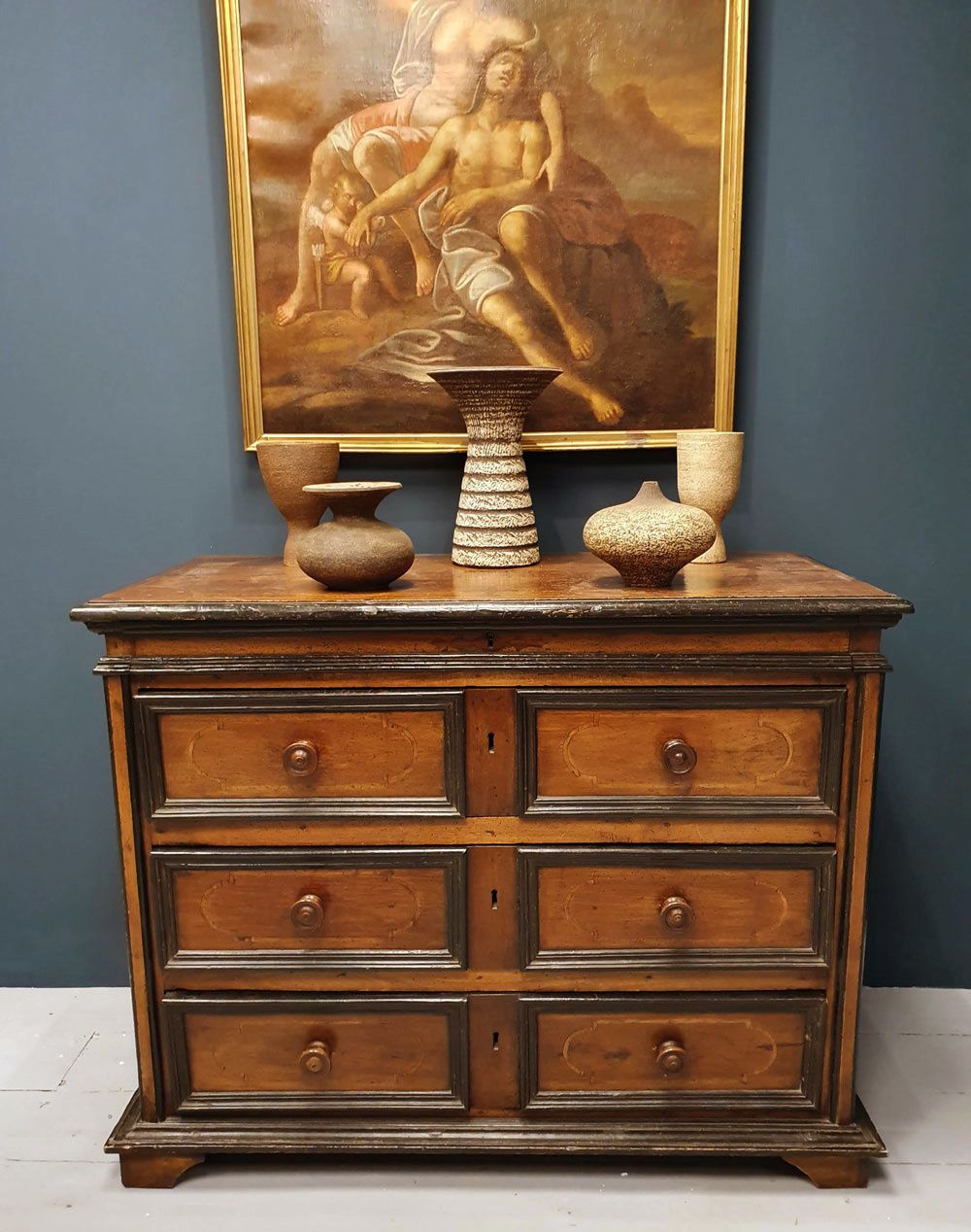 18th Century Italian Walnut And Ebonised Wood Chest Of Drawers Dated 1748 photo vinterior