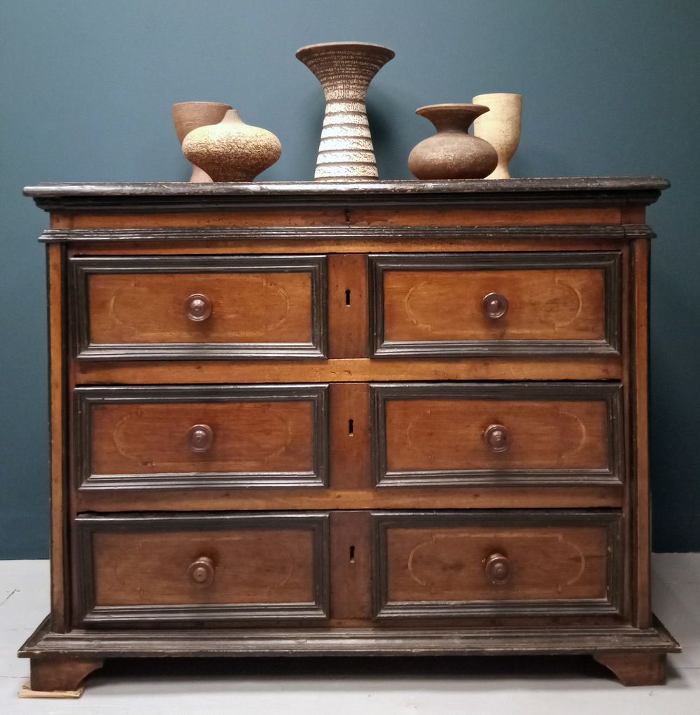18th Century Italian Walnut And Ebonised Wood Chest Of Drawers Dated 1748