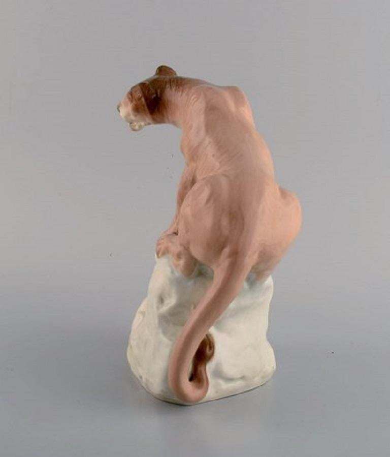 Amphora, Czechoslovakia, Hand Painted Porcelain Figurine Of Lioness On Rock photo vinterior