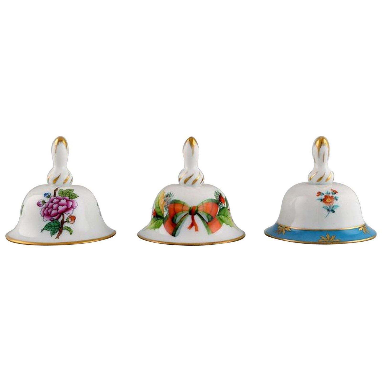 Three Herend Table Bells In Hand Painted Porcelain With Flowers, 1980s photo furniture