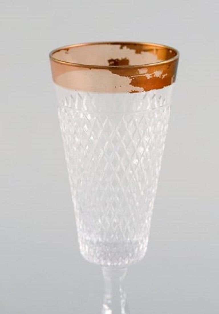 14 Glasses In Mouth Blown Crystal Glass With Gold Edge, France, 1930s photo buy